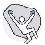 Icon of a rockclimber hanging from a boulder  on a white background
