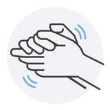 Illustration of two hands clasped together with blue accents on a white background